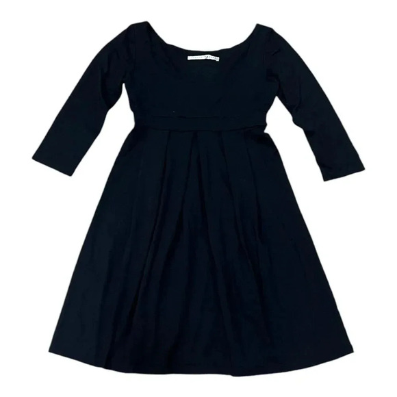 Susana Monaco Black 3/4 Sleeve Pleated Scoop Neck Mini Dress S - Picture 1 of 4